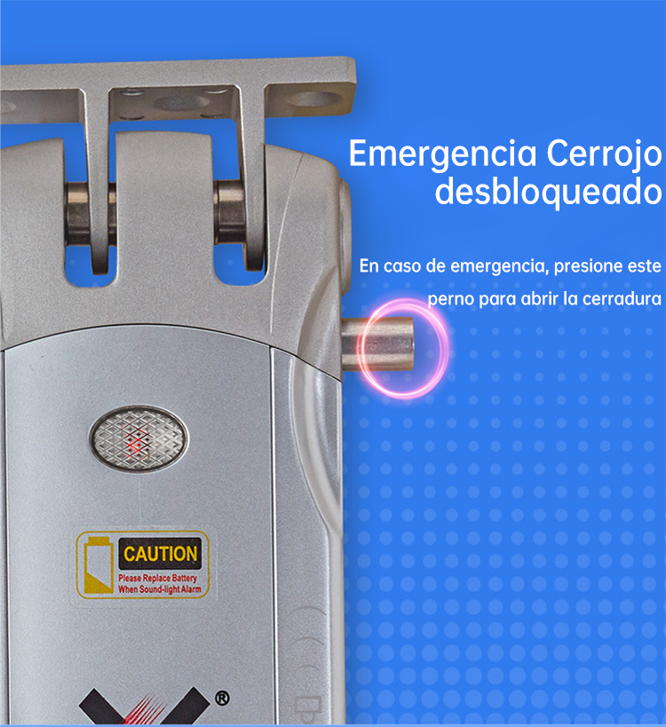 Palanca de desbloqueo de emergencia y recordatorio de cambio de batería