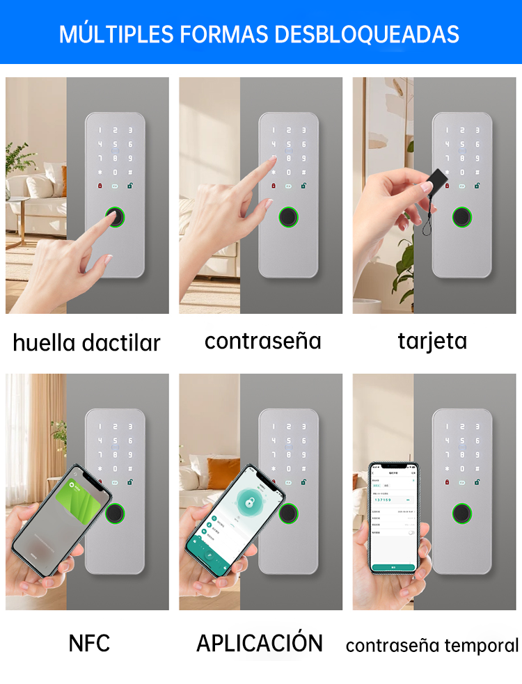 Visualización de múltiples métodos de desbloqueo de cerradura inteligente