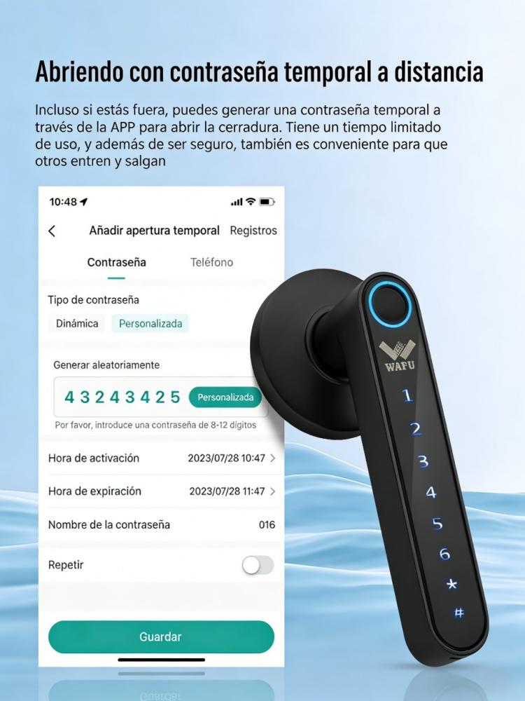 WF-016 pantalla de configuración de contraseña temporal