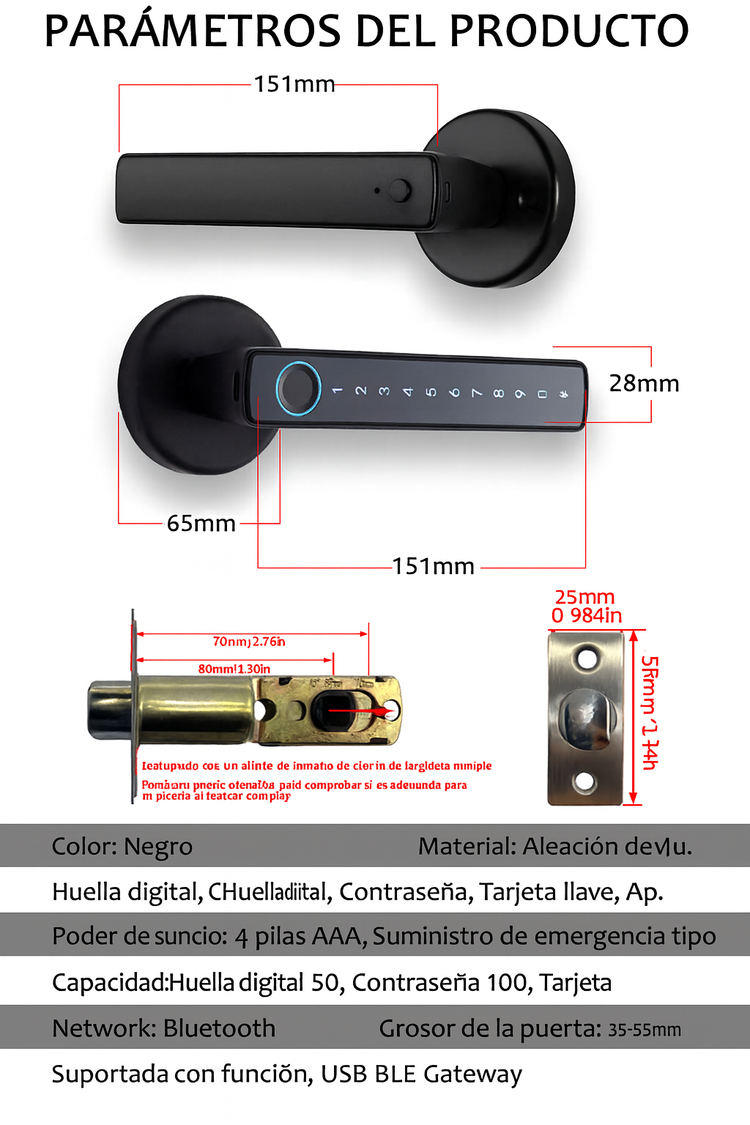 WF-F6 parámetros del producto y dimensiones del cuerpo de la cerradura