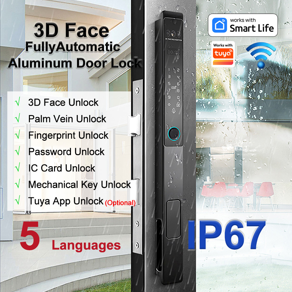 Cerradura de aluminio WF-021 totalmente automática con rostro 3D y vena palmar | Foto del producto 1