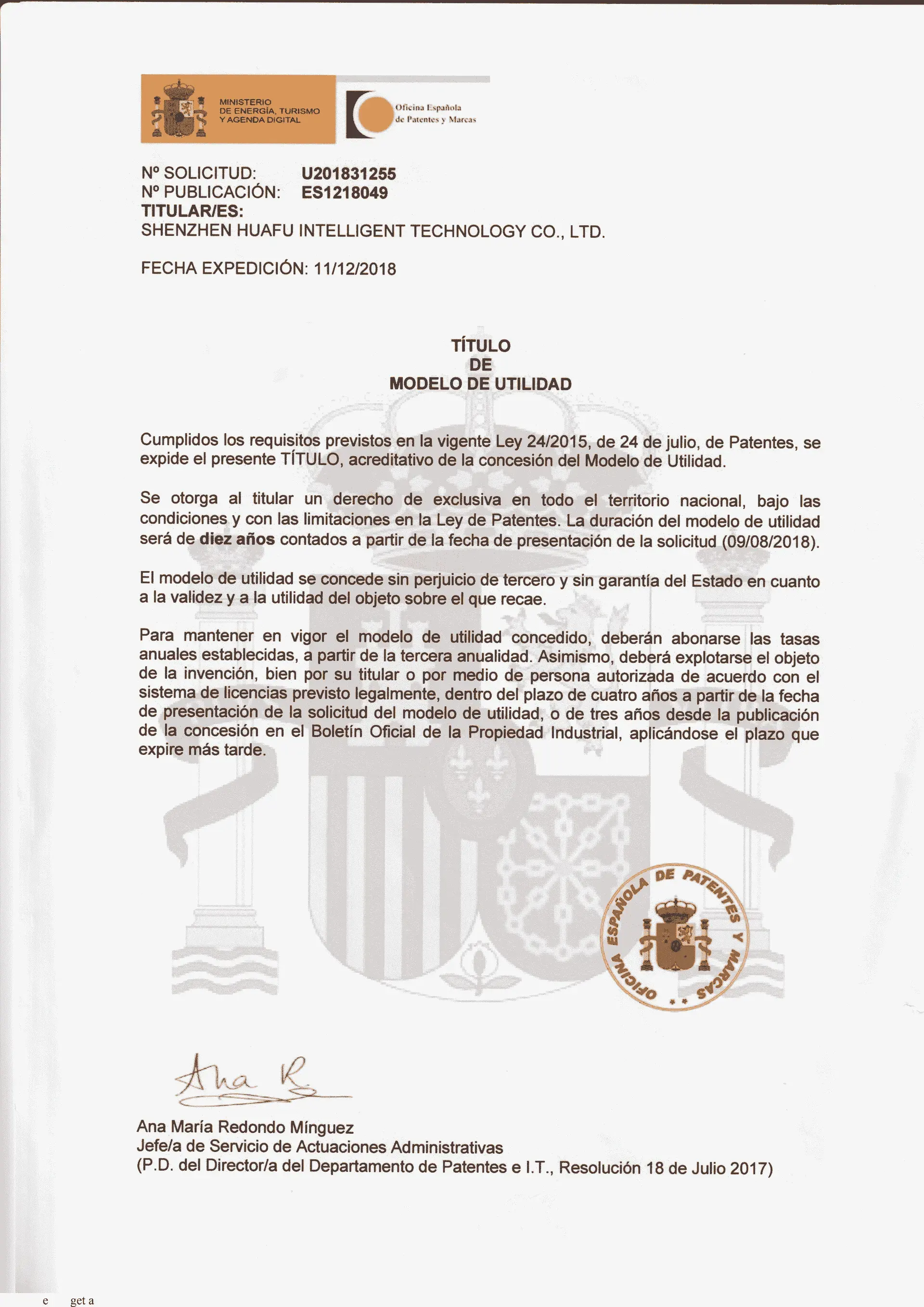Certificado de Patente en el Extranjero