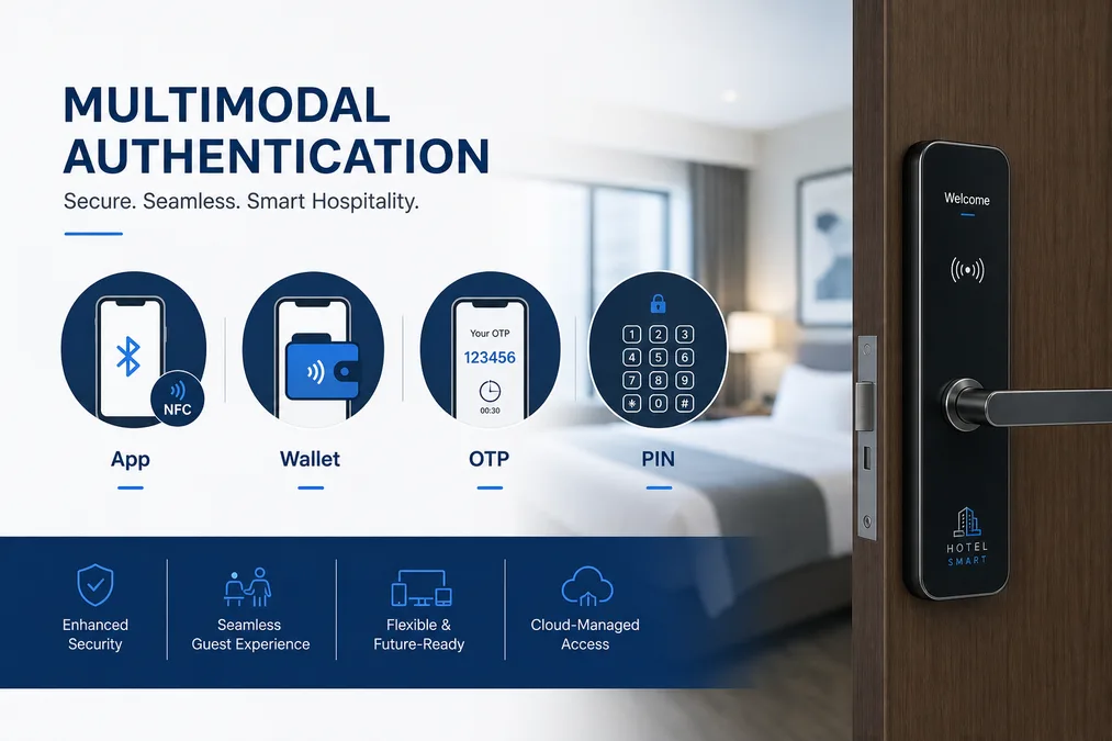Autenticación multimodal en hotel: app móvil, NFC, contraseña dinámica y tarjeta cifrada