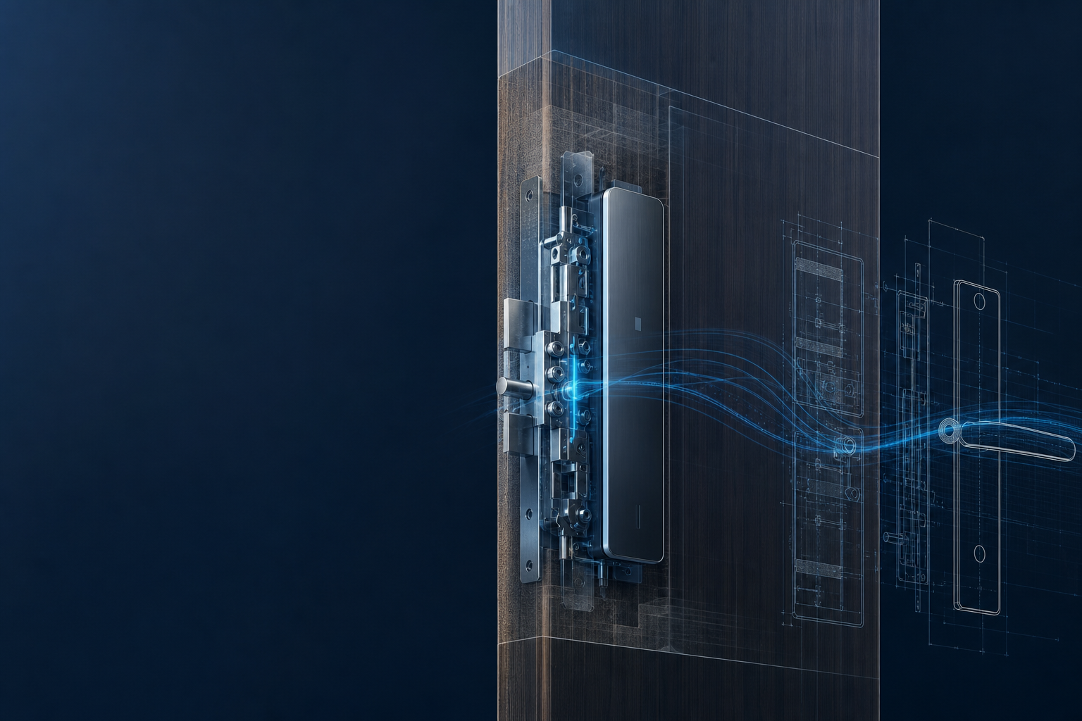 Estructura de ingeniería de una cerradura inteligente invisible dentro de una puerta