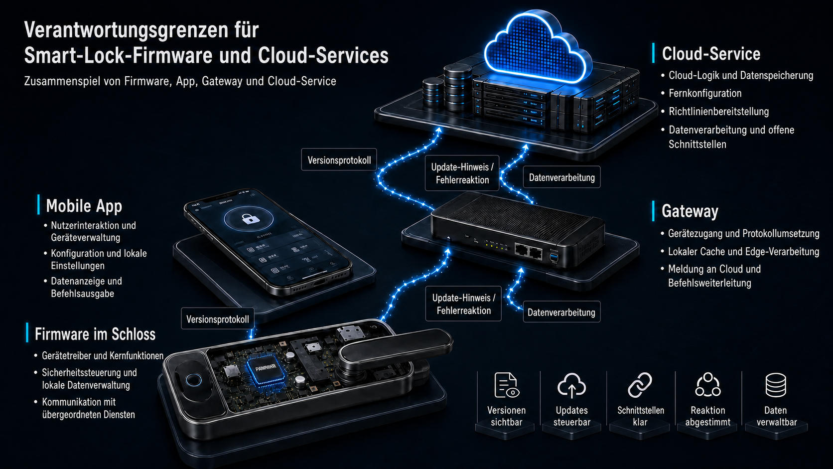Responsibility boundaries for smart lock firmware, app, gateway and cloud service