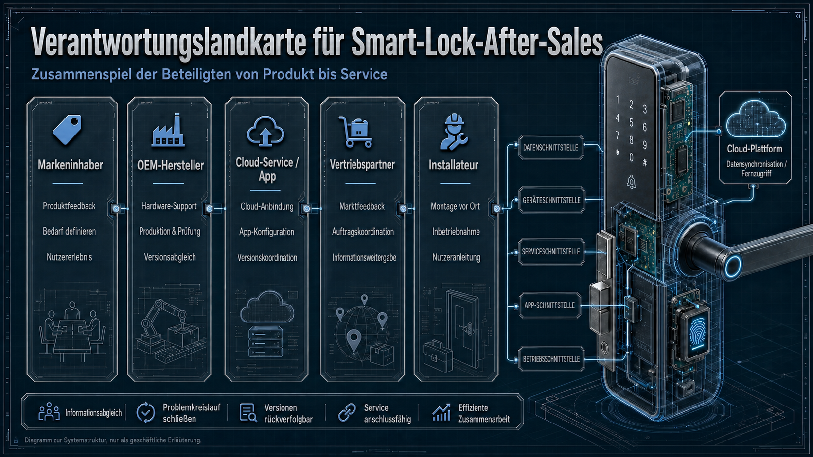 Responsibility map for brand owner, OEM, cloud service, distribution and installation