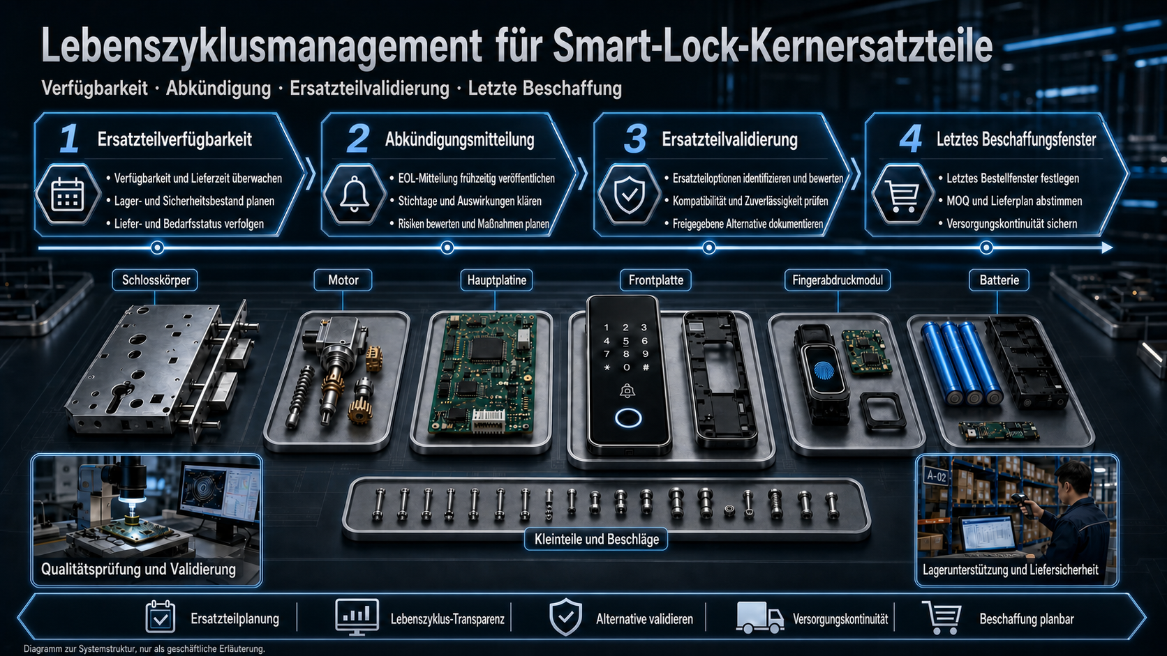 Lifecycle management for critical smart lock spare parts